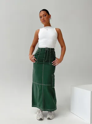 Cotton Rich Vine Maxi Skirt Green