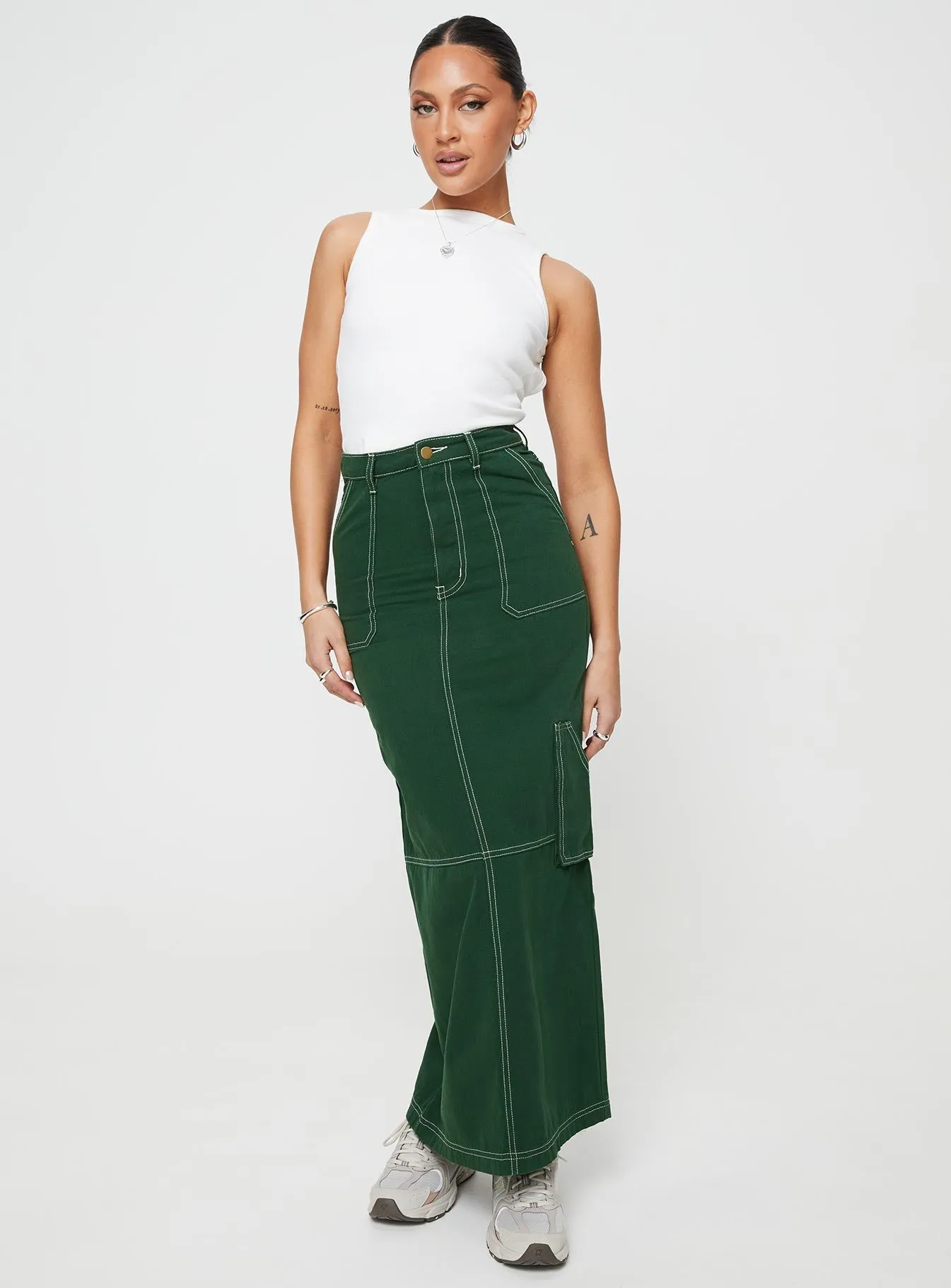 Vine Maxi Skirt Green Linen blend Modern Tones