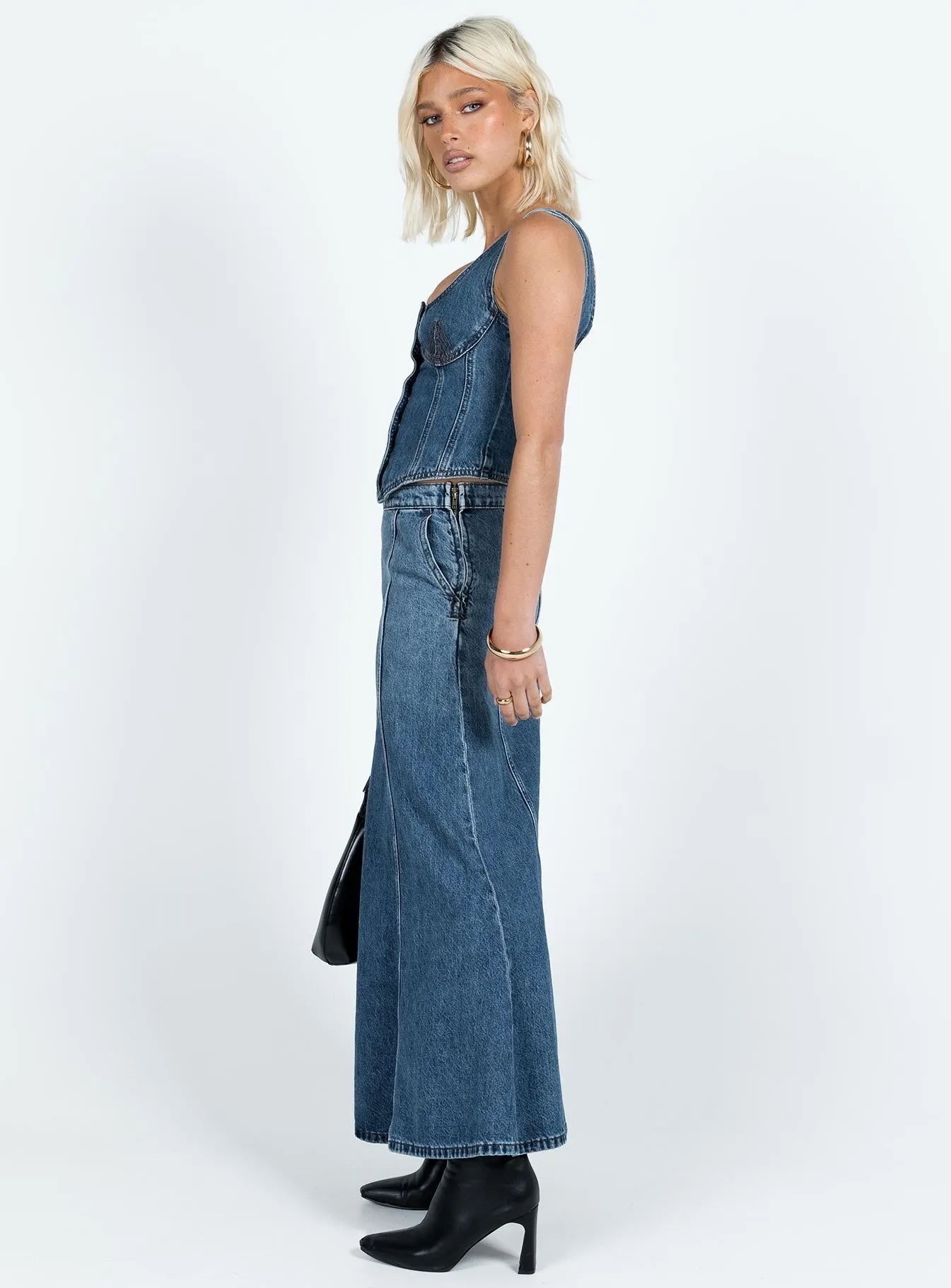 Custom made Wyoming Midi Skirt Blue Denim