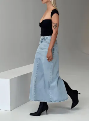 Whessler Split Back Denim Midi Skirt Light Wash Curvy Fit