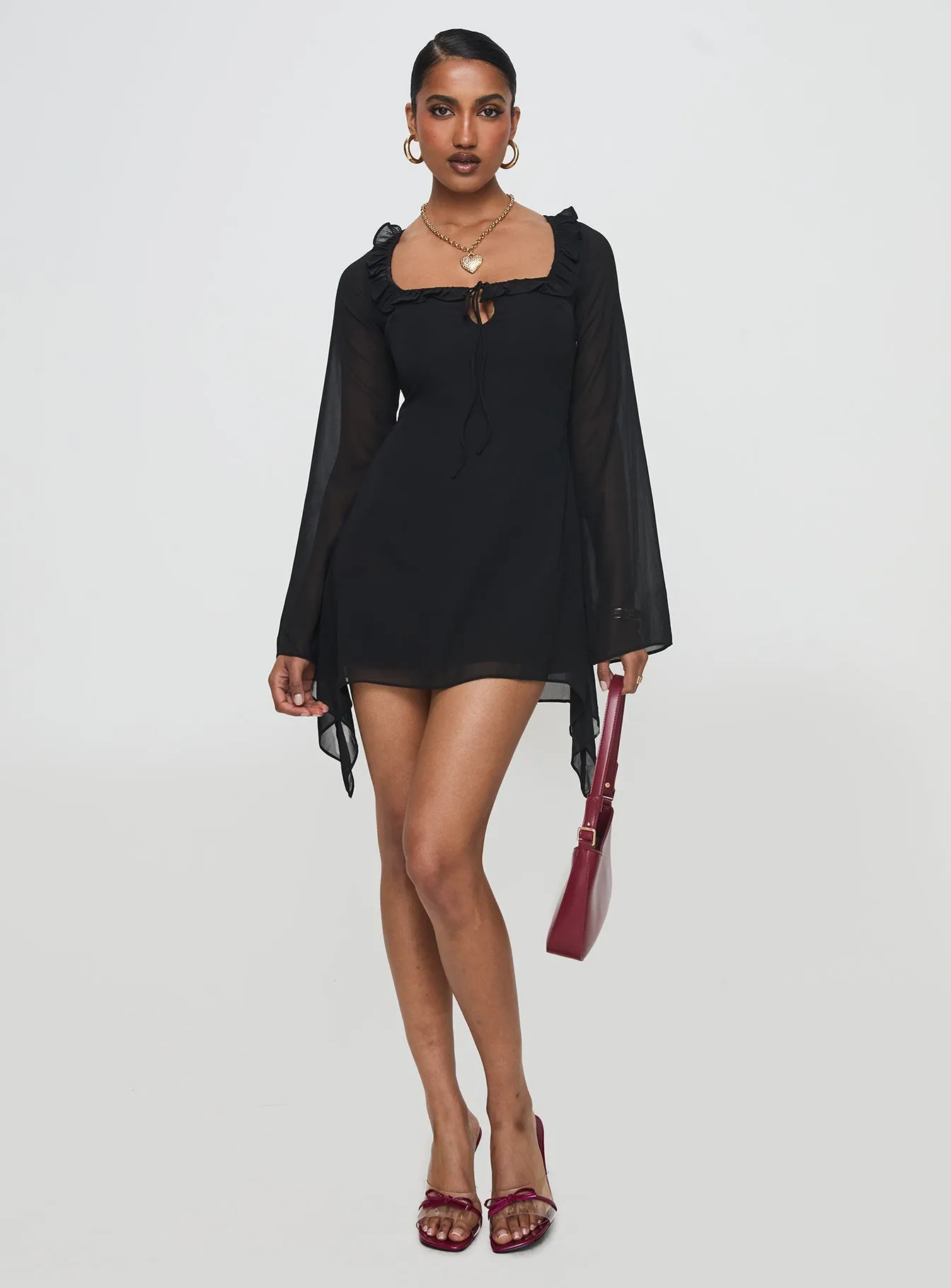 Revival Long Sleeve Mini Dress Black Boho Aesthetic