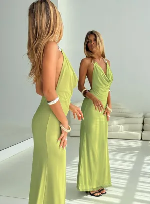 Rhaenyra Halter Maxi Dress Green Slim Touch Romantic Vibes