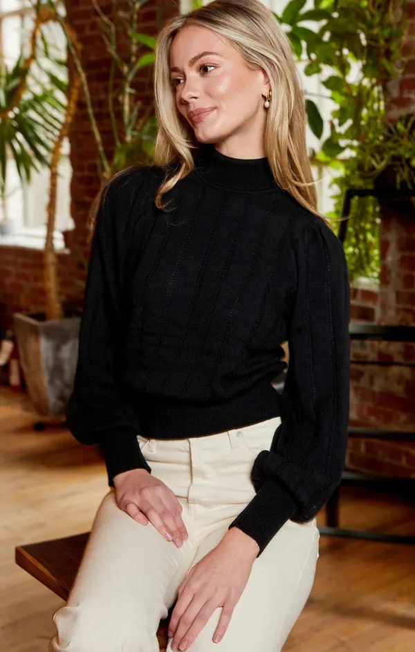 Ribbed Detail Turtleneck Pullover Compressed Stitch