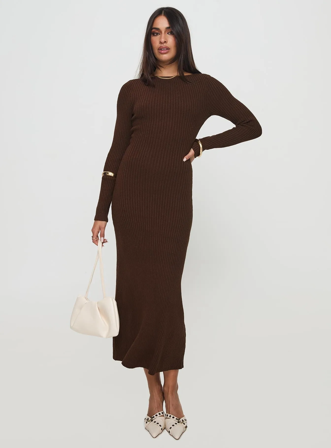 Osment Long Sleeve Knit Maxi Dress Chocolate Chic and Cozy Wear Timeless Style Wear