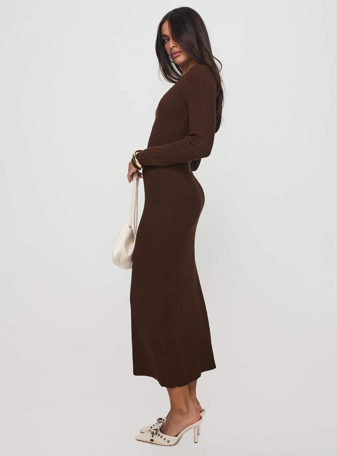 Osment Long Sleeve Knit Maxi Dress Chocolate AntiFrayEdging Curvy Glam