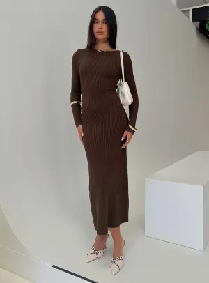 Cute Touch Osment Long Sleeve Knit Maxi Dress Chocolate