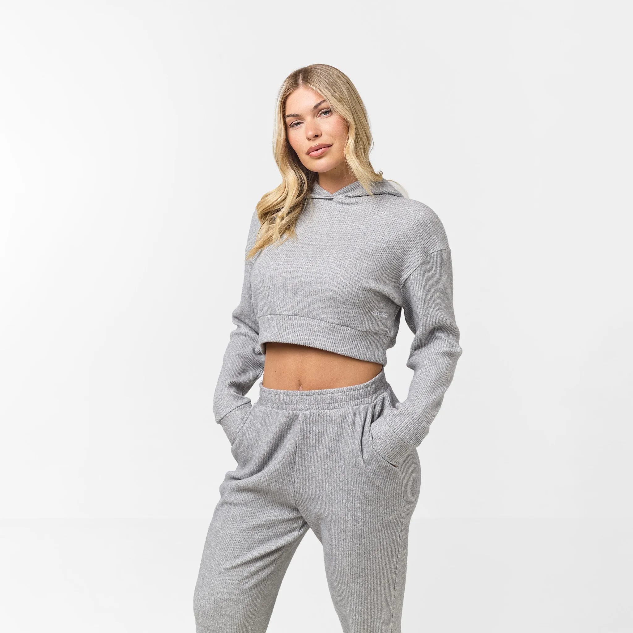 EasyAdjustment Outdoor Apparel Ribbed Knitted Tracksuit | Grey Marl