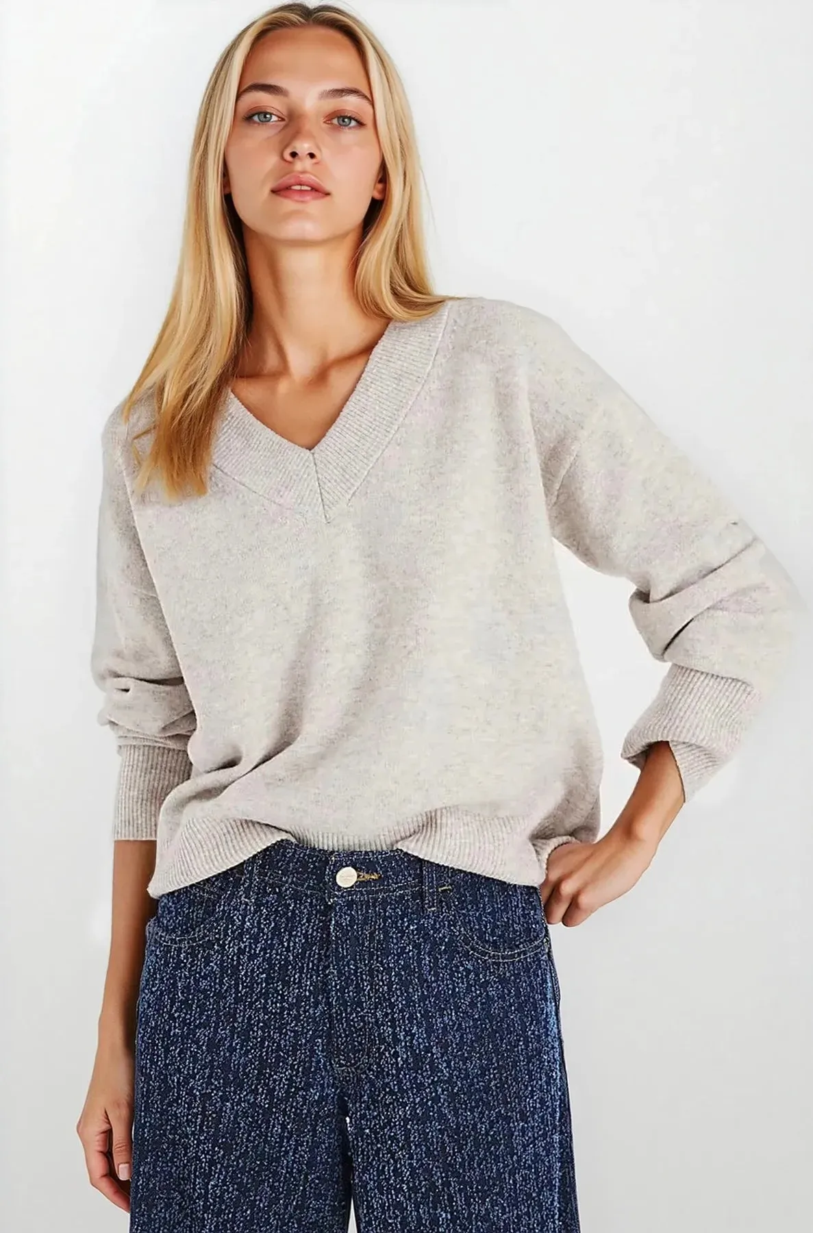 Ribbed V Neck Oversize Jumper Morning Wear