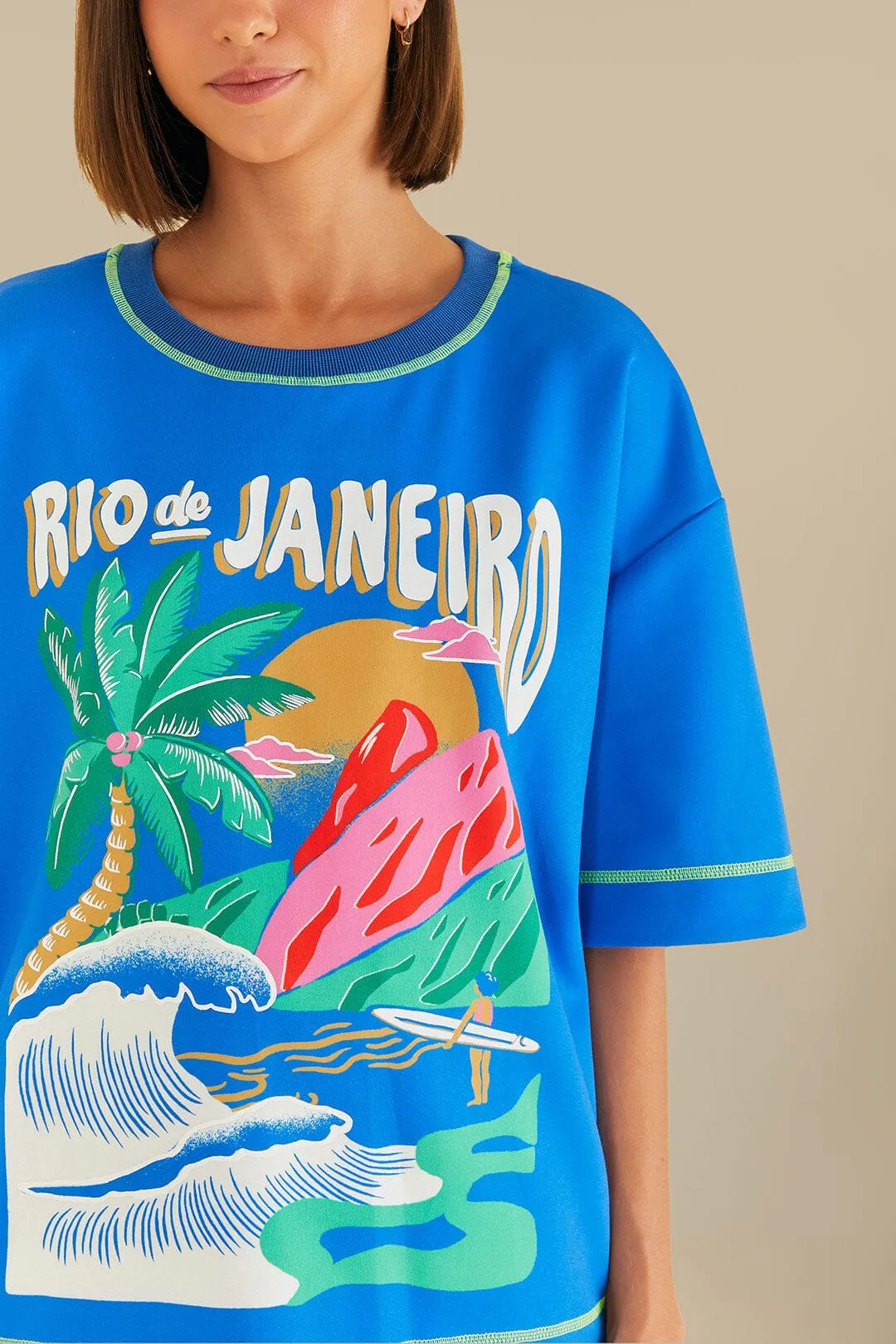 Stain Resistant sequined details Rio De Janeiro Relaxed T-Shirt