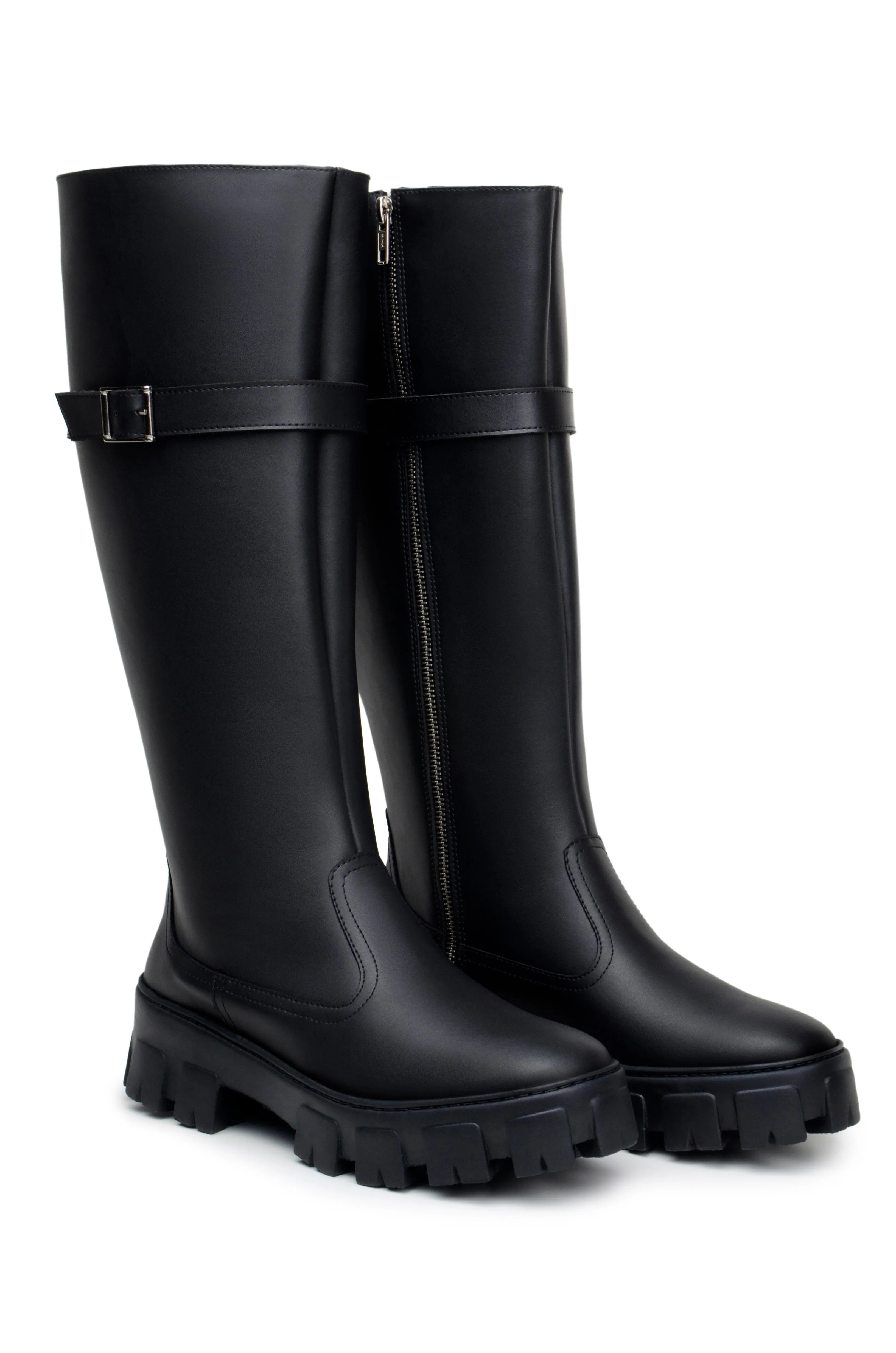 'Roberta' women's chunky sole vegan knee-high boots Zette Shoes - black All Purpose