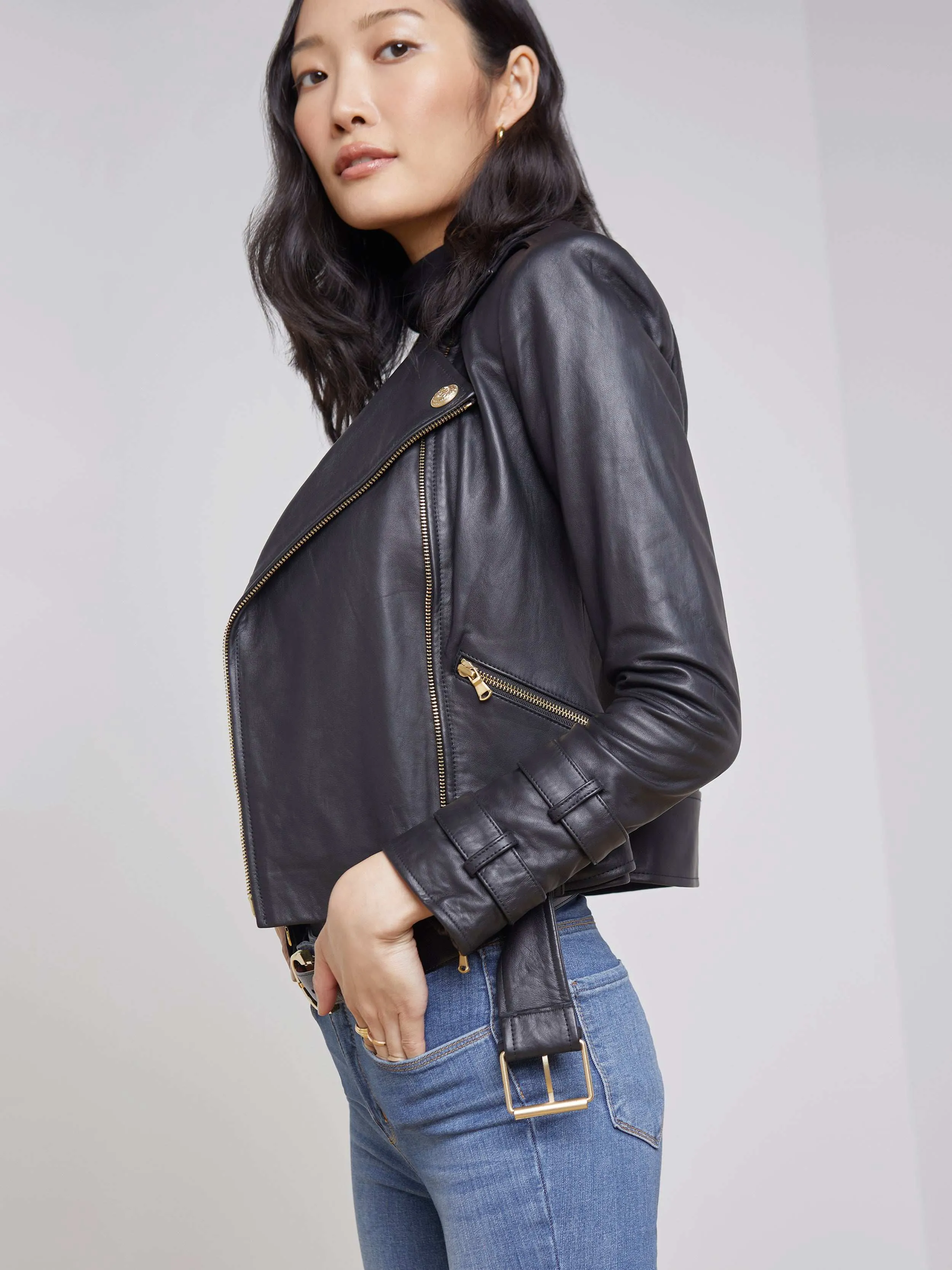 Non Irritating Seams Reinforced Stress Points Billie Belted Leather Jacket