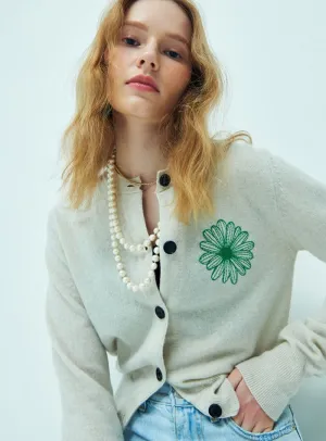 CASHMERE BLENDED CARDIGAN ROUND NECK_IVORY GREEN Roll up sleeves