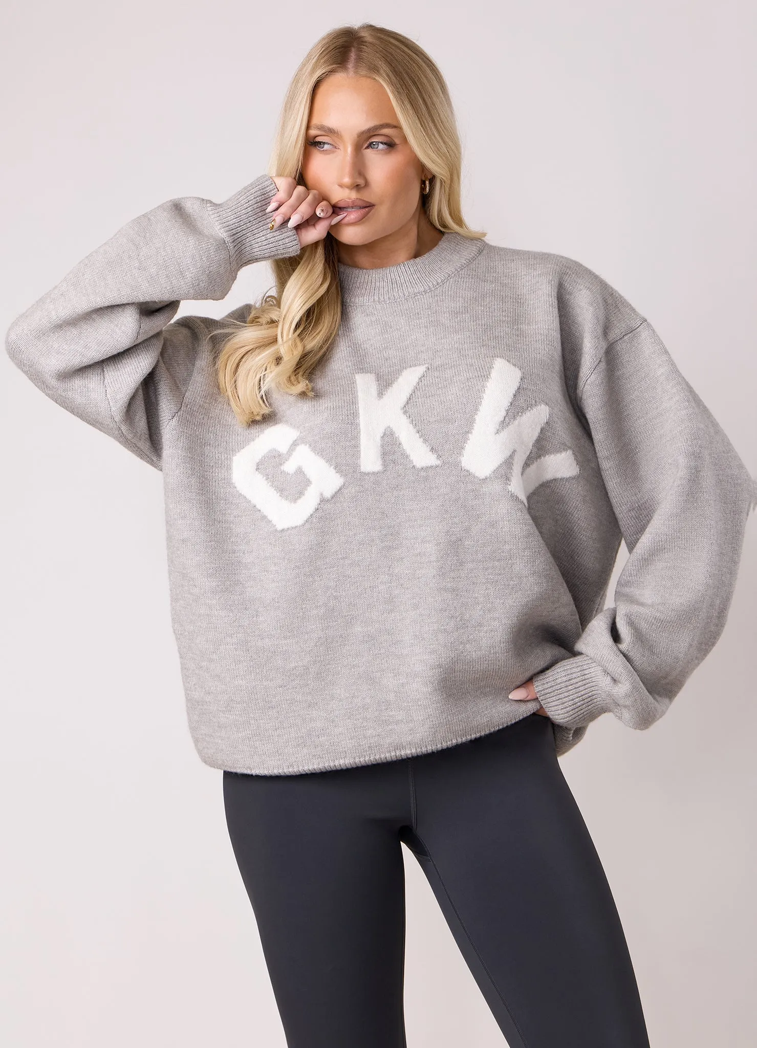 Street Casual Gym King Restore Knit Crew - Light Grey Marl