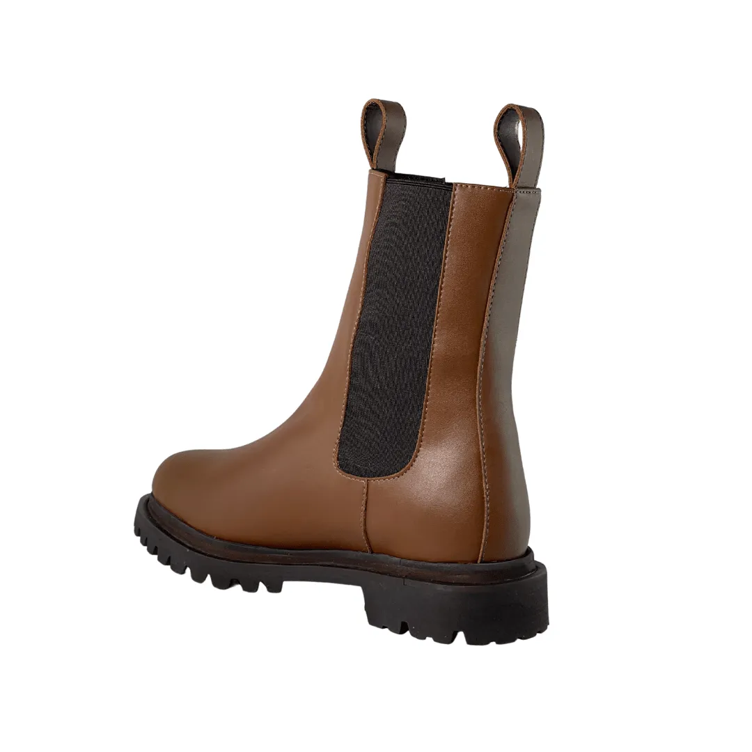 'Chloe' cognac vegan-leather chelsea boot with chunky sole by Zette Shoes Sporty Look Eco Material Morning Walk