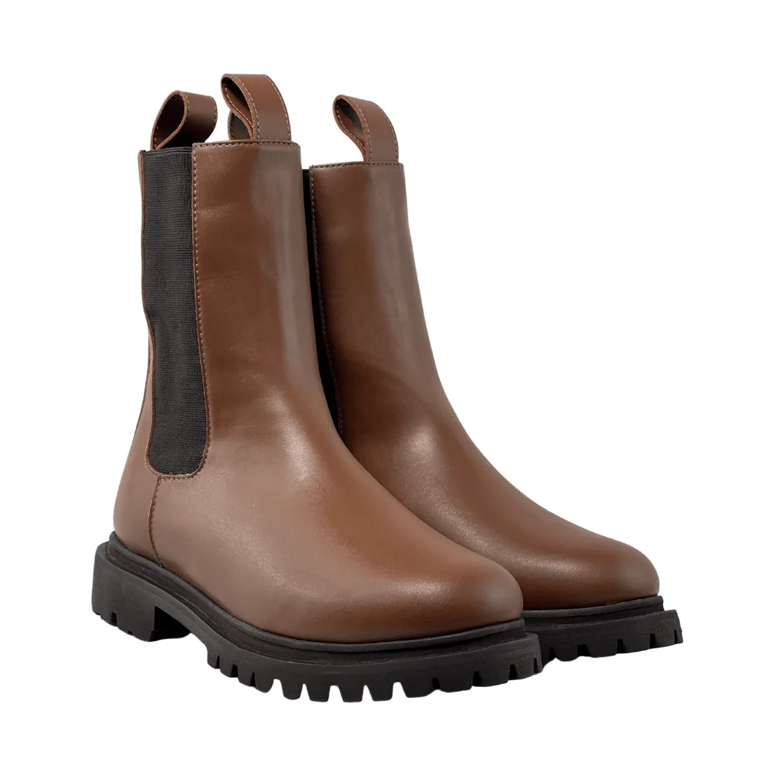 Feather Light Active Nomad Comfortable Shank 'Chloe' cognac vegan-leather chelsea boot with chunky sole by Zette Shoes