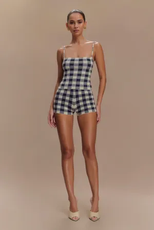 Marcie Knit Short - Navy Gingham Gentle On Skin Ultra Breathable