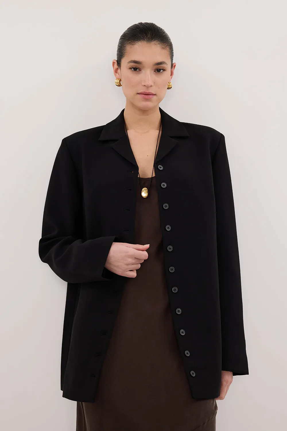 Rugged Style Waist String RYKER BLACK OVERSIZED BLAZER