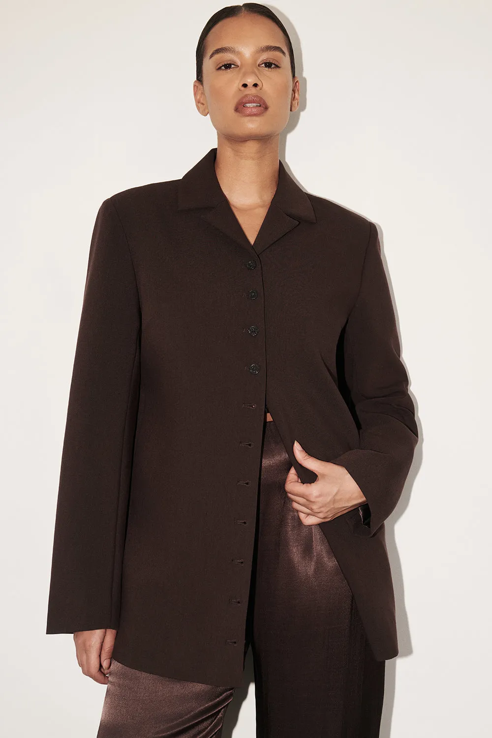 RYKER DARK CHOC OVERSIZED BLAZER Non Bulky Insulation