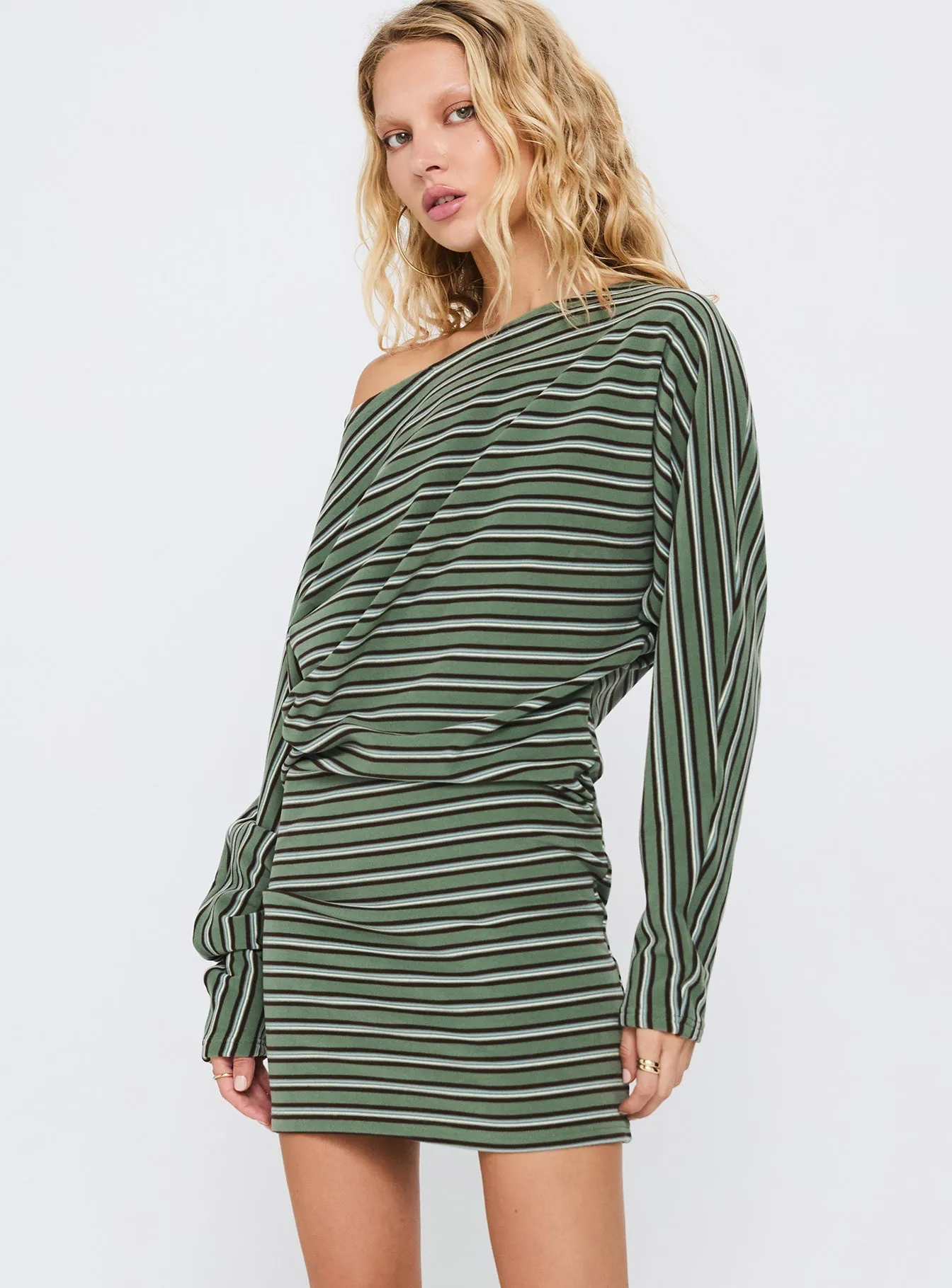 Salley Long Sleeve Mini Dress Stripe Daytime Look Airy Movement