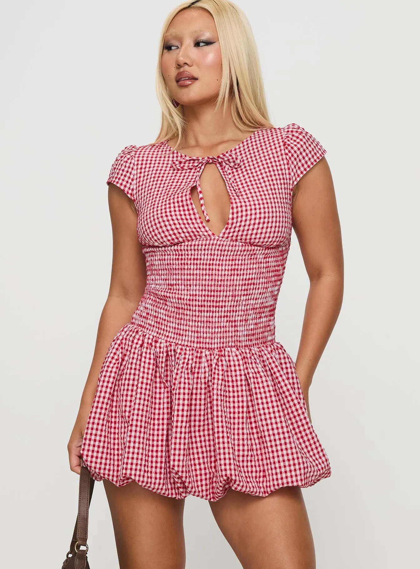 Subtle tone Refined Style Ladybug Gingham Mini Dress Red Petite