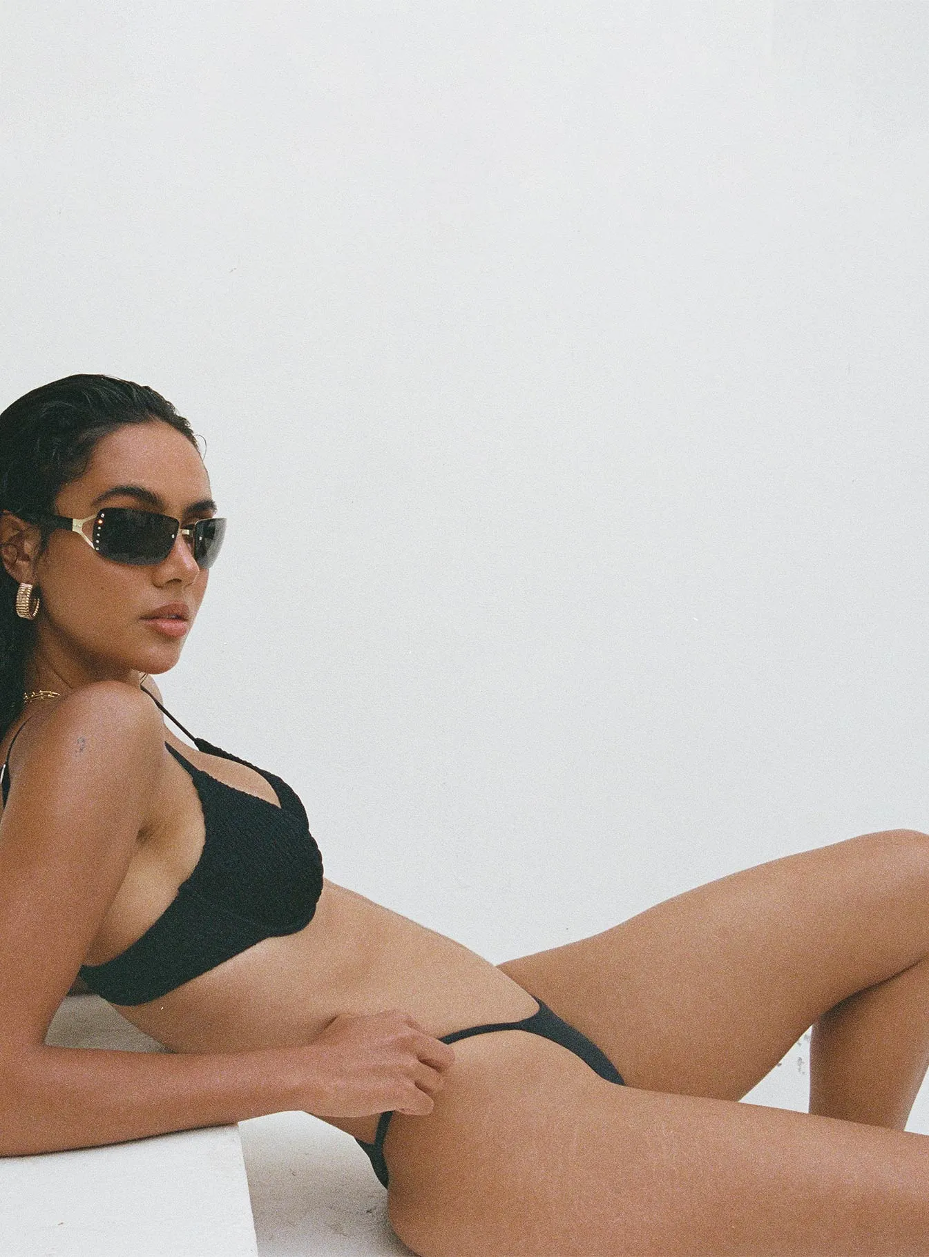 Embellished look Tali String Bikini Bottoms Black