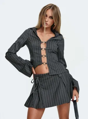 Saraya Pleat Mini Skort Grey Pinstripe Urban Fashion Wrap style