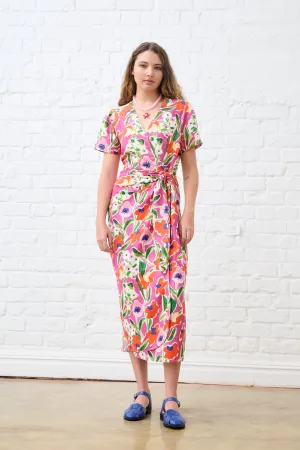 Smart Layering Linen Wrap Dress in Watercolour Floral