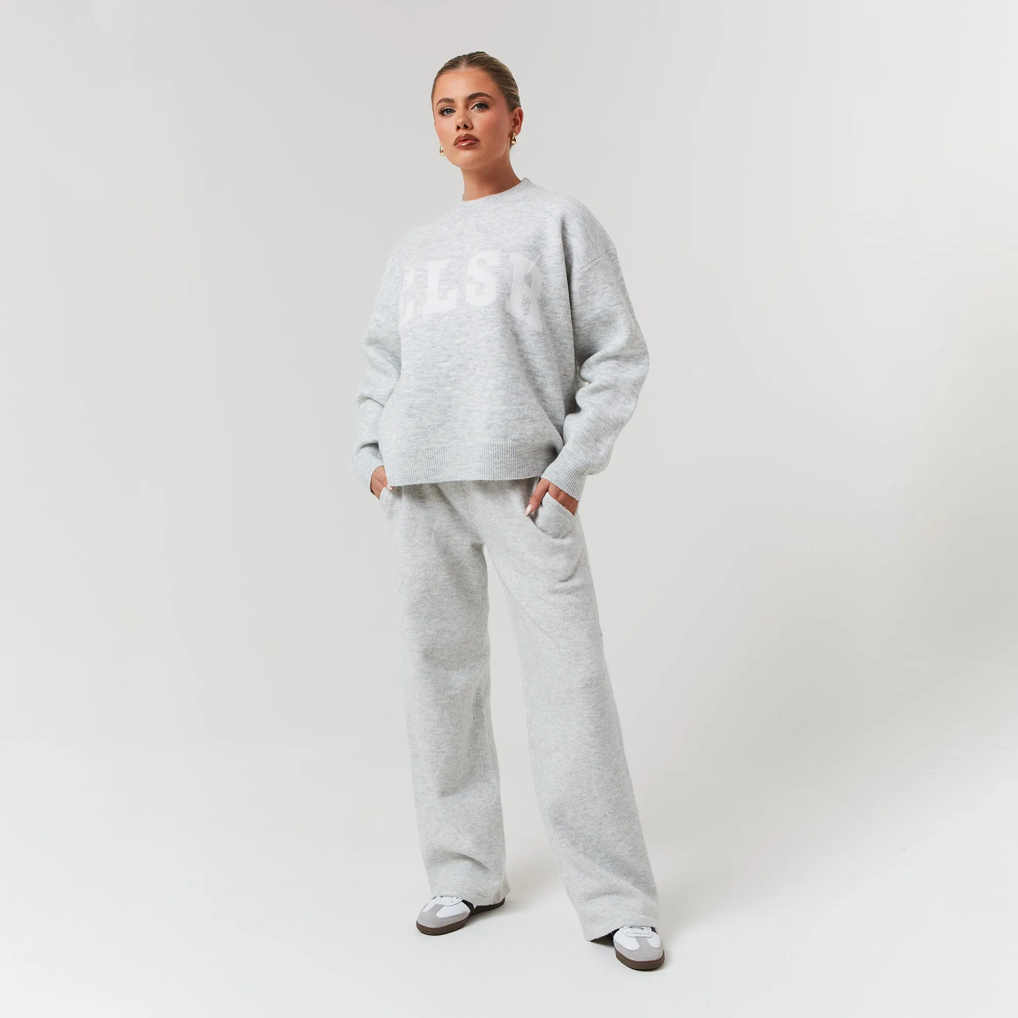 Knit Open Hem Jogger | Light Grey Marl Evening Glow