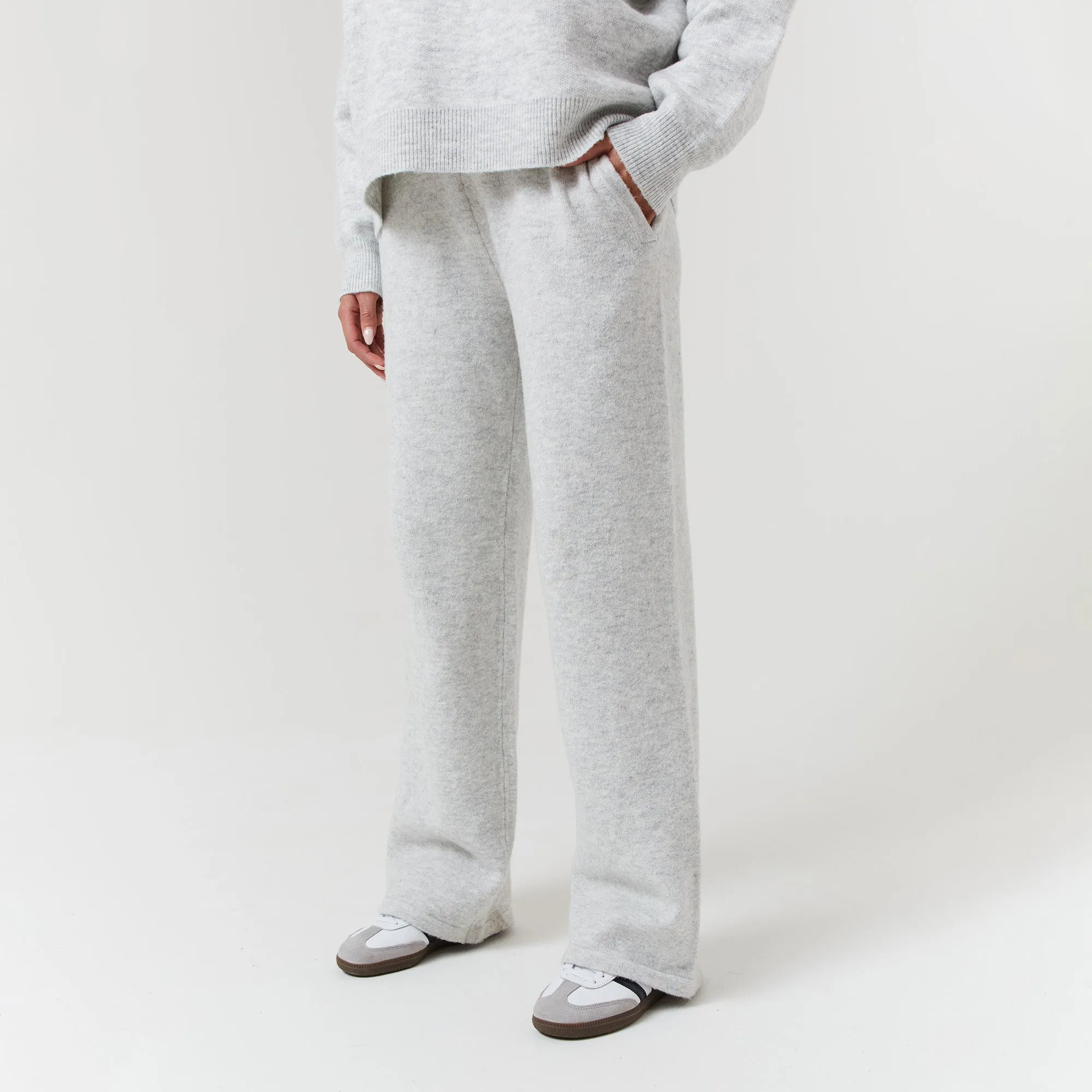 Warm Outerwear Handmade Fit Knit Open Hem Jogger | Light Grey Marl
