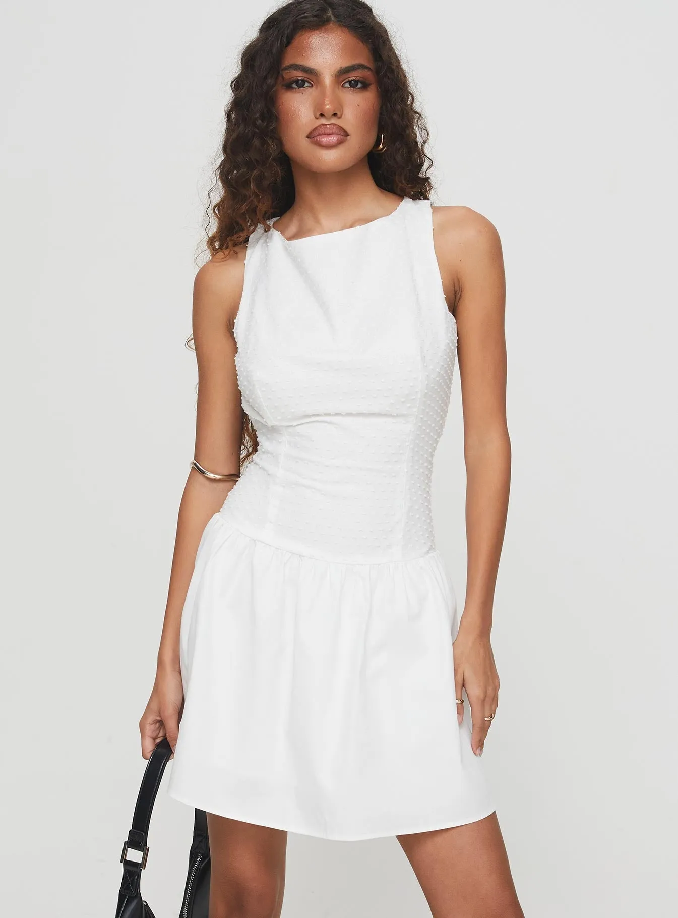 Elegant Charm Unique Print Square It Mini Dress White