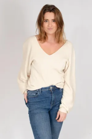 Cream Ribbed Jumper Breathable mesh lining