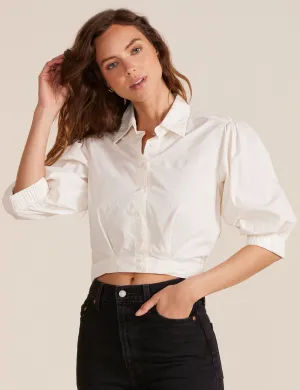 Holiday Trend Cropped Puff Sleeve Shirt, Pearl