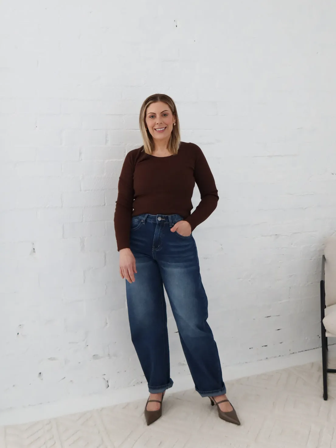 Selma Knit Top - Chocolate Elastic Fit