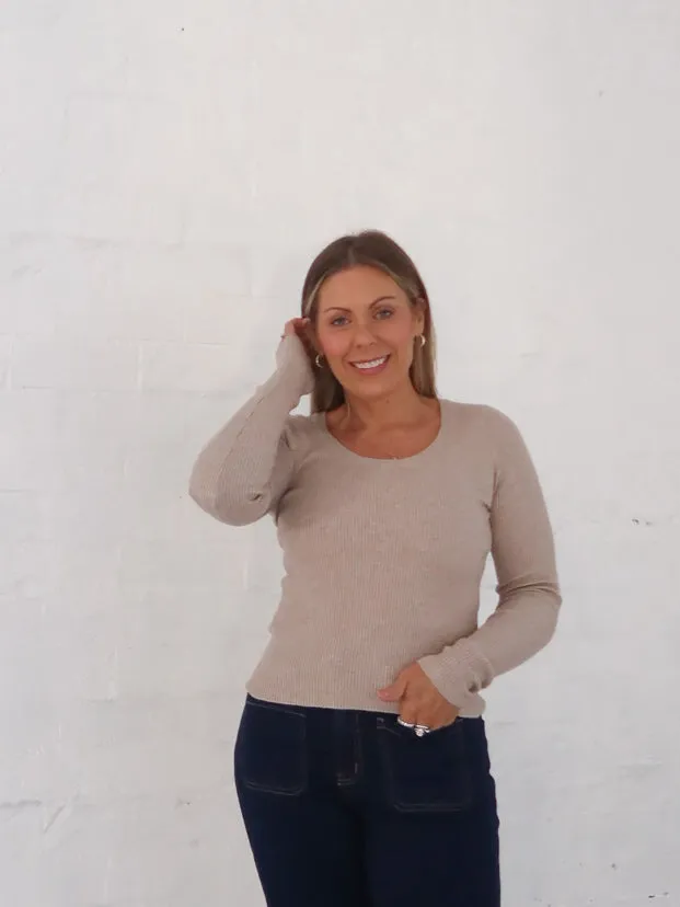 Minimalist purity Timeless Comfort Wear Selma Knit Top - Stone