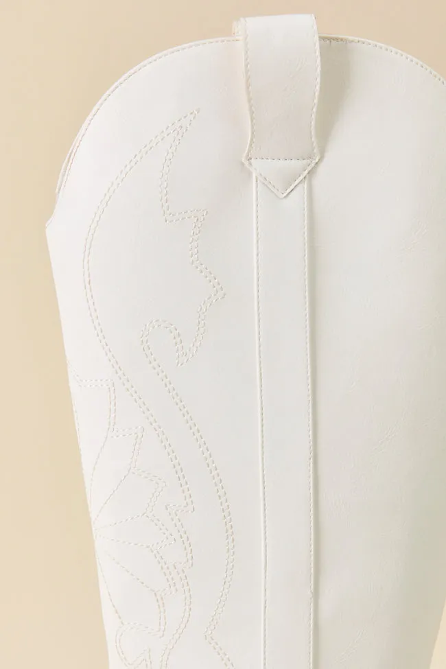 Sturdy Build Shania White Cowboy Boots