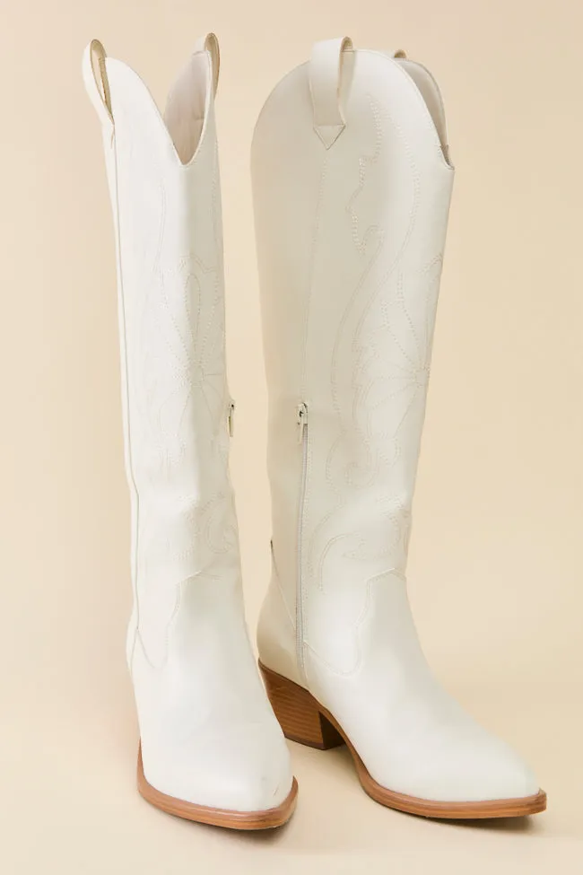 Shania White Cowboy Boots Wedding Reception Mud Resistant Hiking Trails