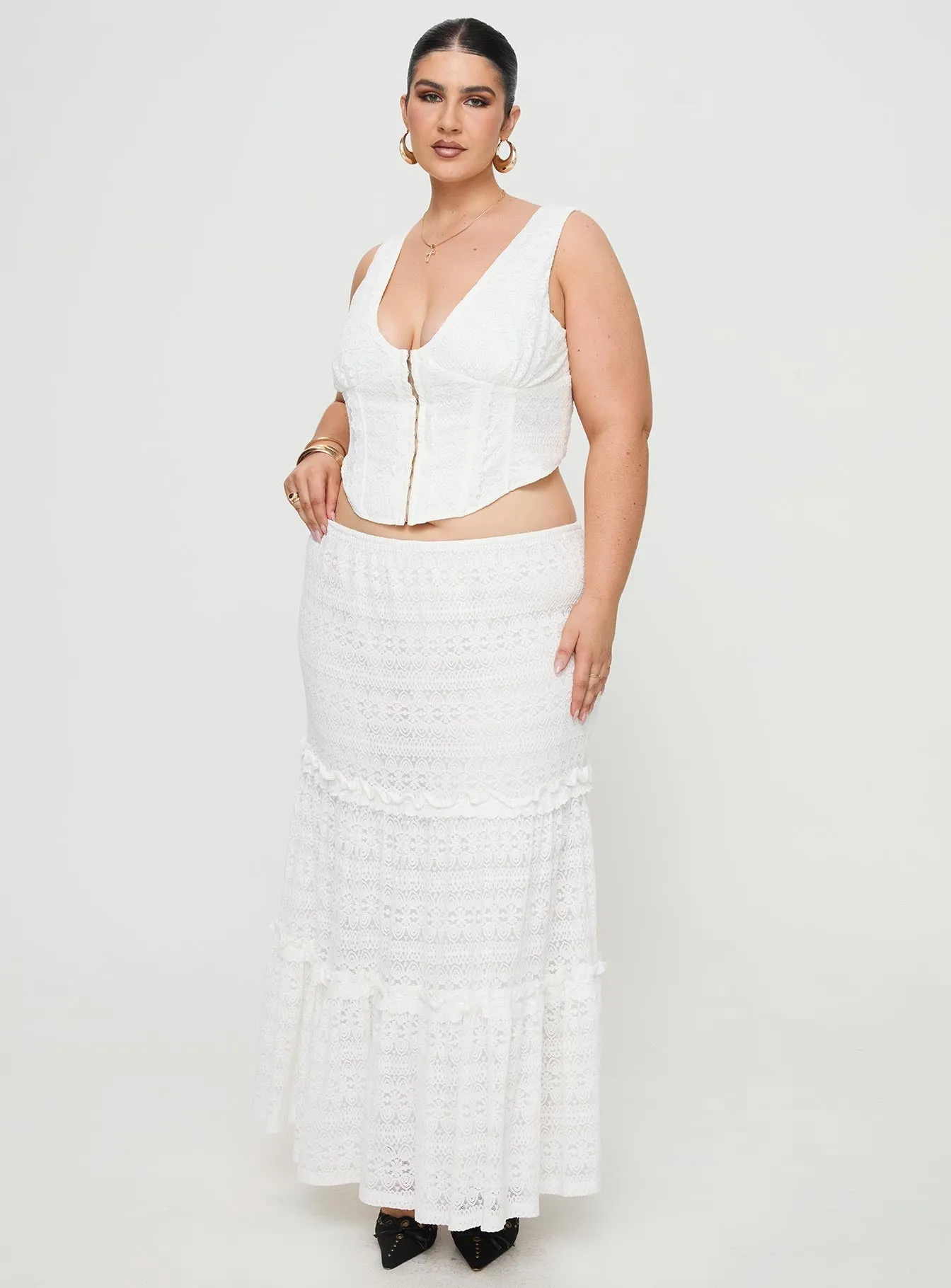 Wool blend Buttacupe Lace Maxi Skirt White Curve