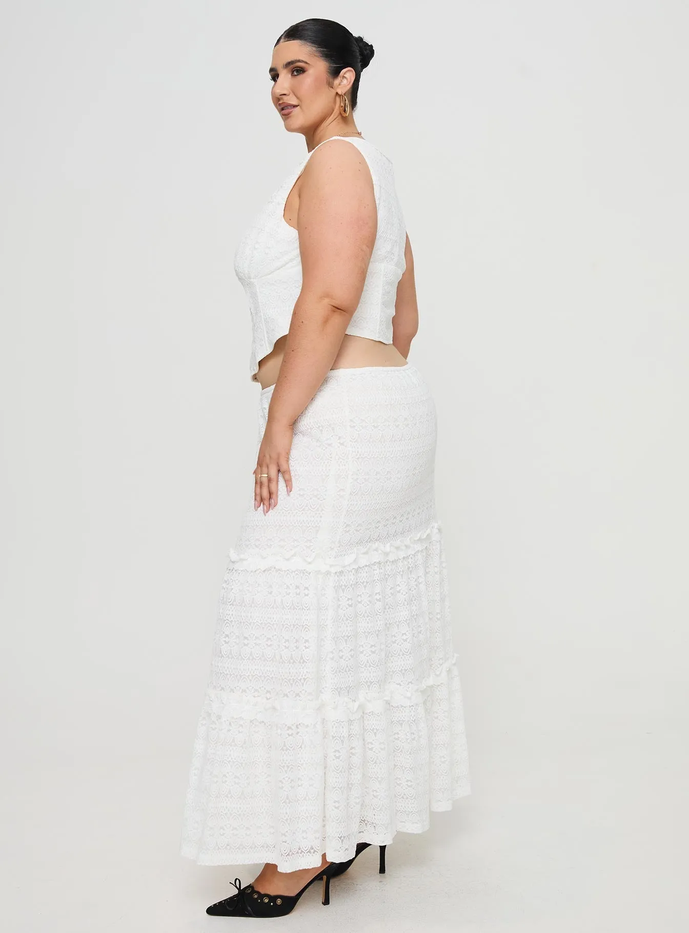 Buttacupe Lace Maxi Skirt White Curve Comfort Waistline
