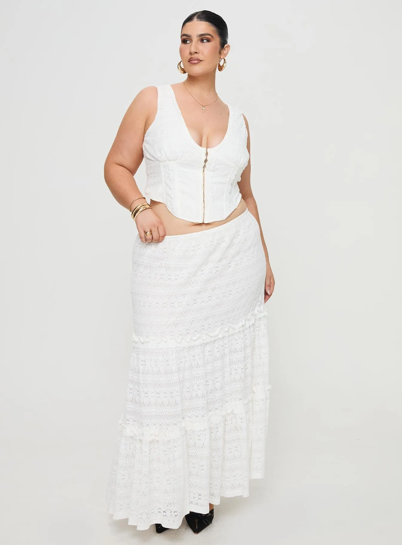 Buttacupe Lace Maxi Skirt White Curve Print Mix