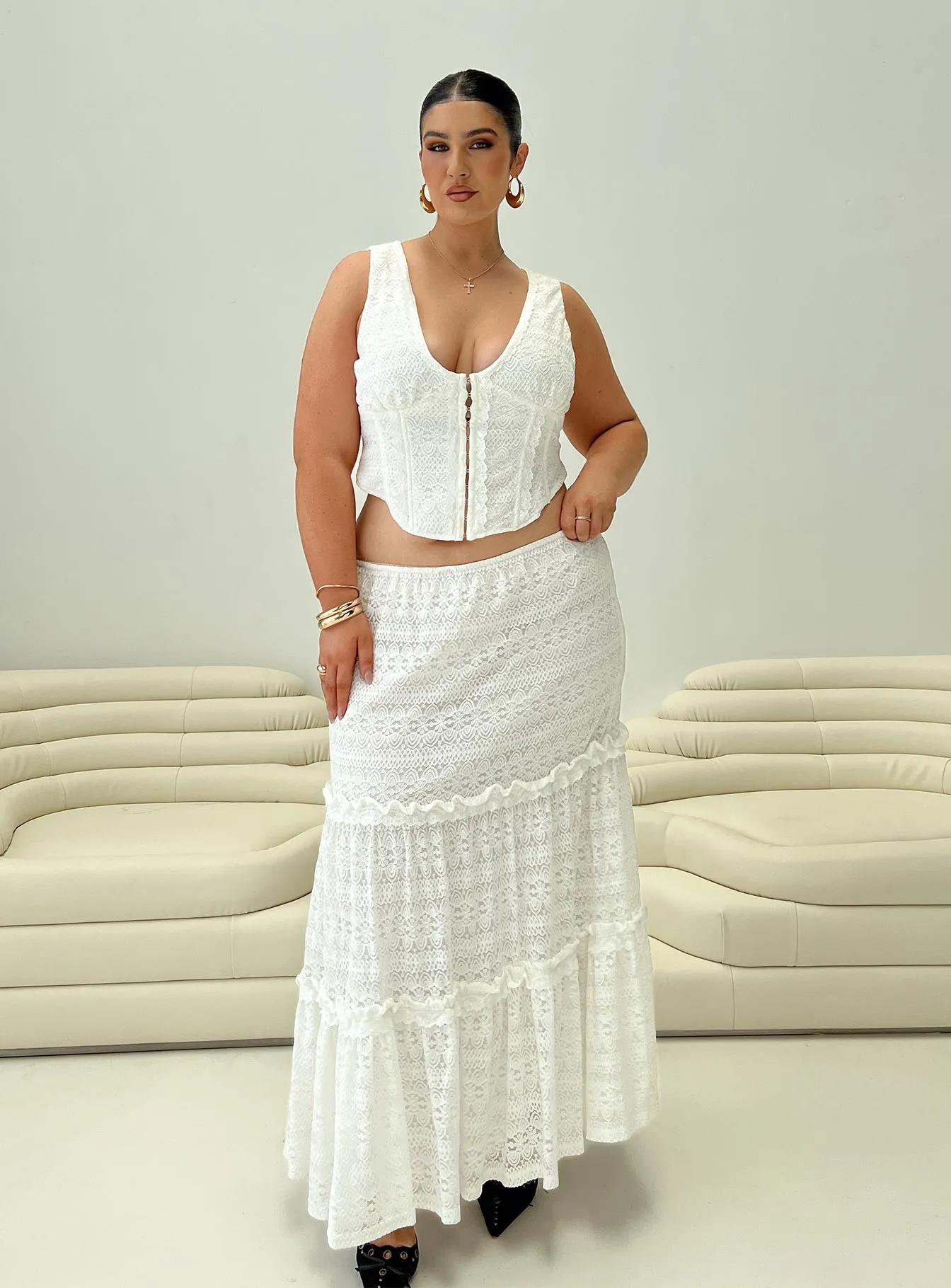 Buttacupe Lace Maxi Skirt White Curve Smart Look Flow Look
