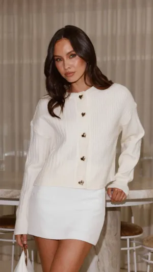 Shayna Heart Cardigan - Cream Contrast Stitch Low Maintenance Fibers