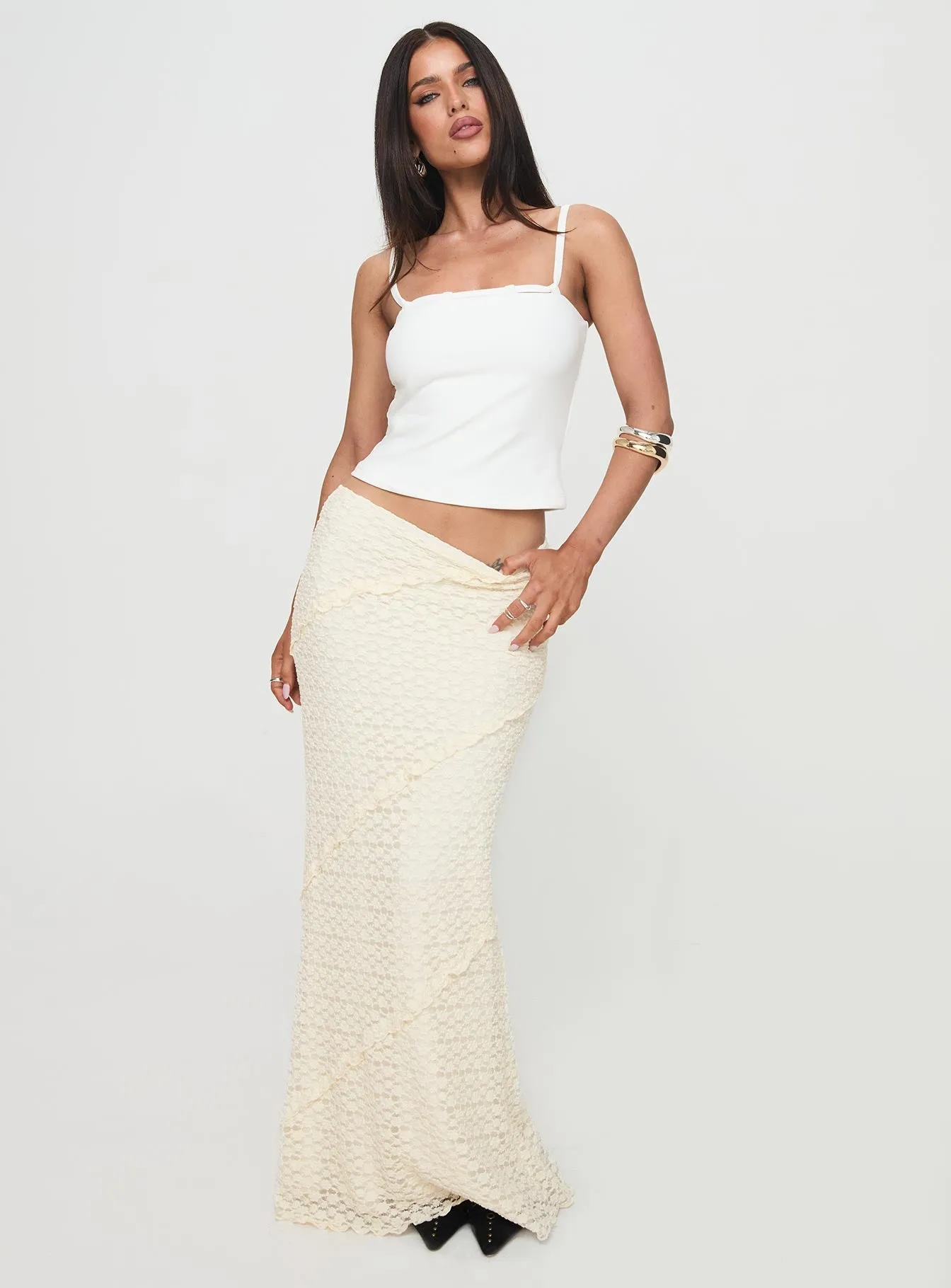 Limited Quantity Wrap Closure Incandescent Maxi Skirt Cream