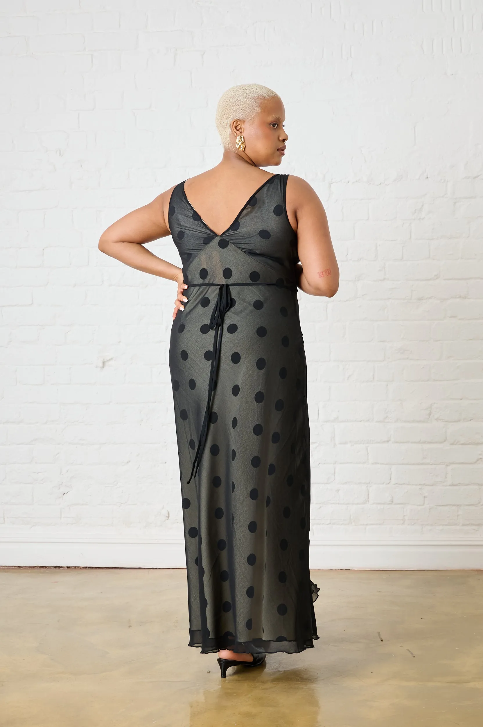 Eco-friendly Sheer Overlay Spot Bias Maxi Dress