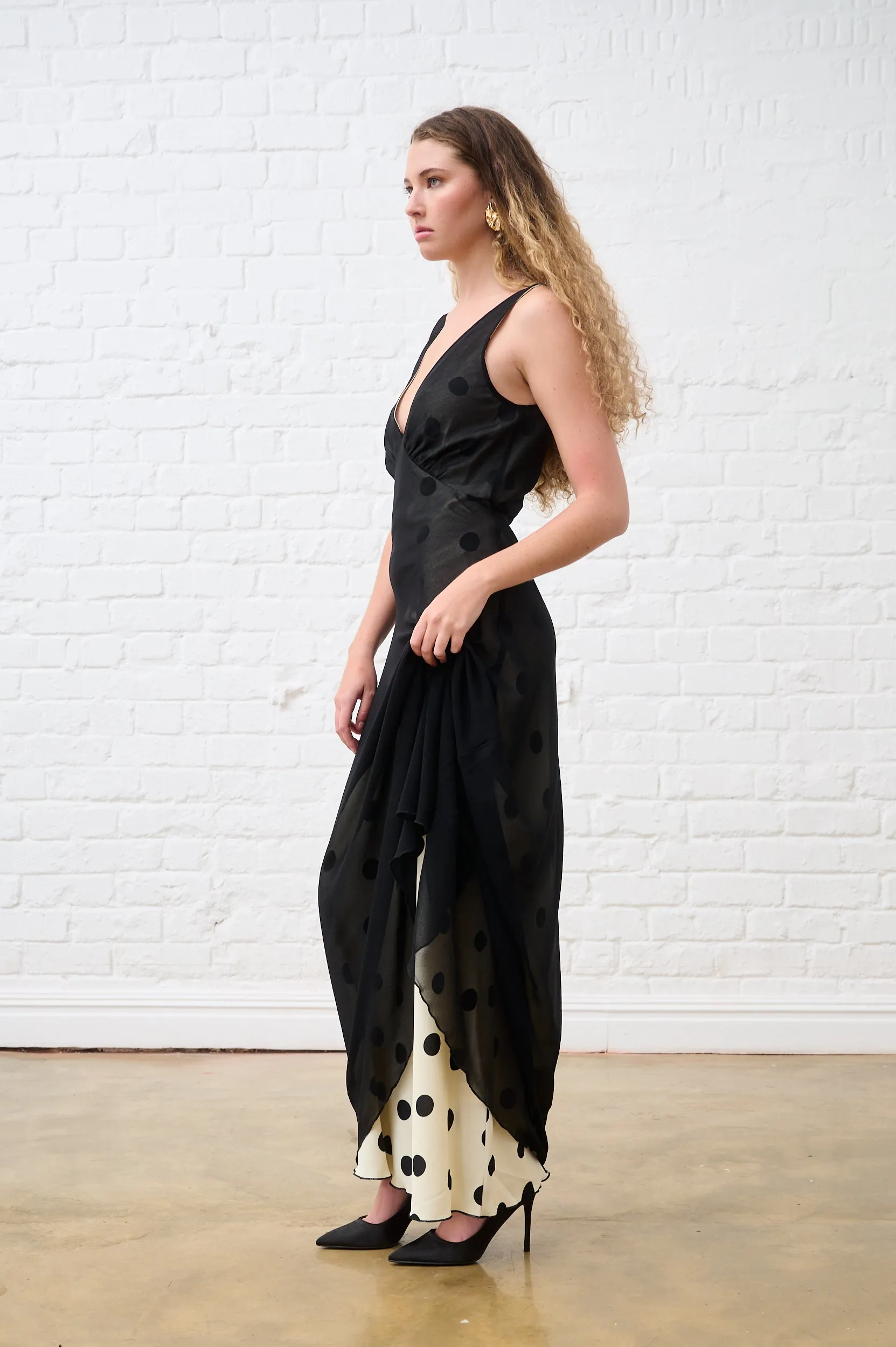 Cozy Fit Breathable Layering Sheer Overlay Spot Bias Maxi Dress