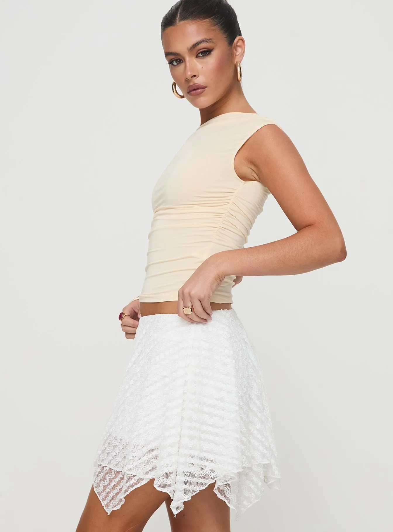 Crisp Details Blossomia Mini Skirt White