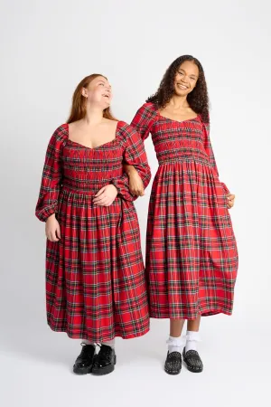 Shirring Dress in Red Tartan Easy Vibe French Vibe