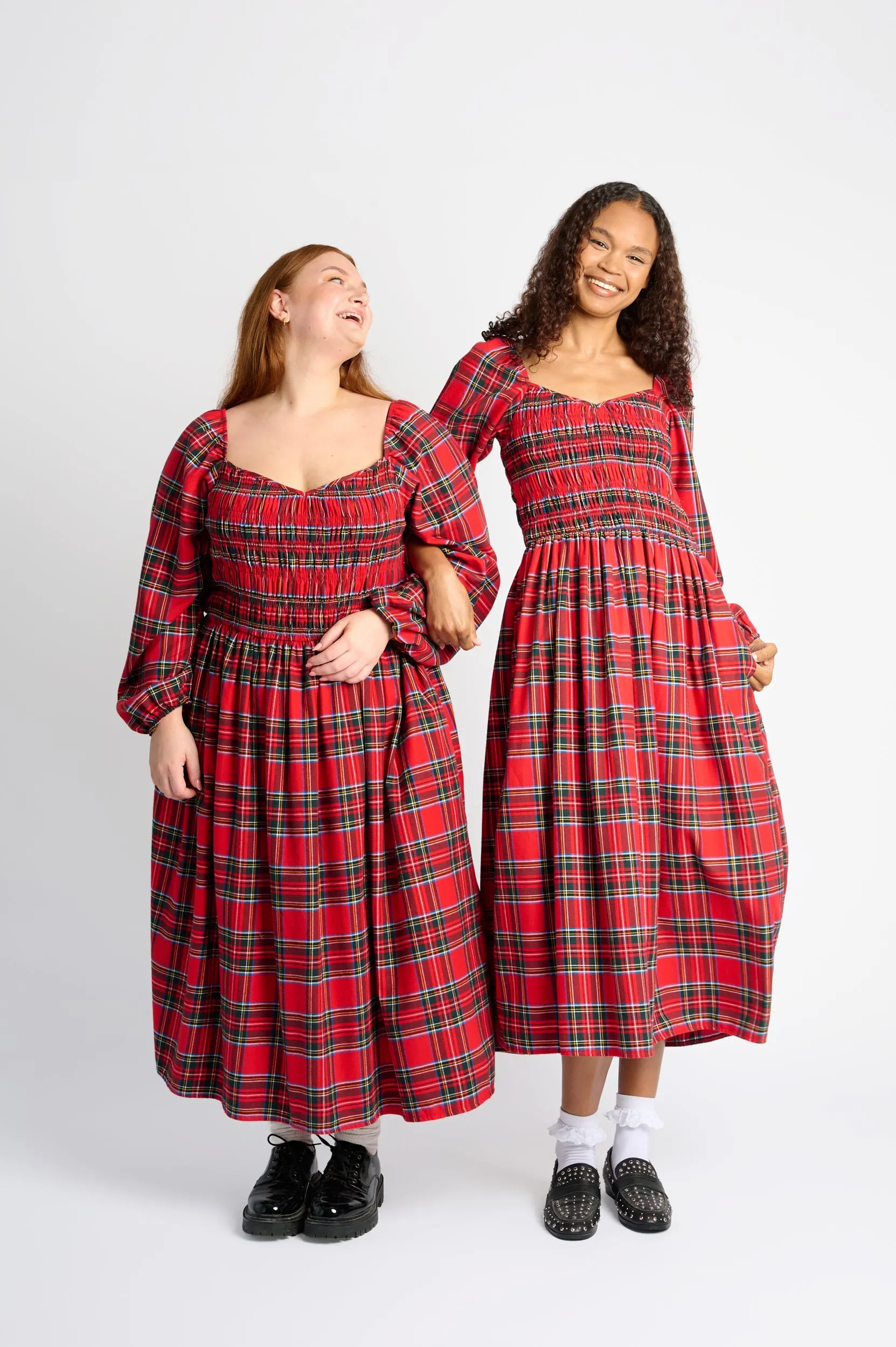 Shirring Dress in Red Tartan Easy Vibe French Vibe