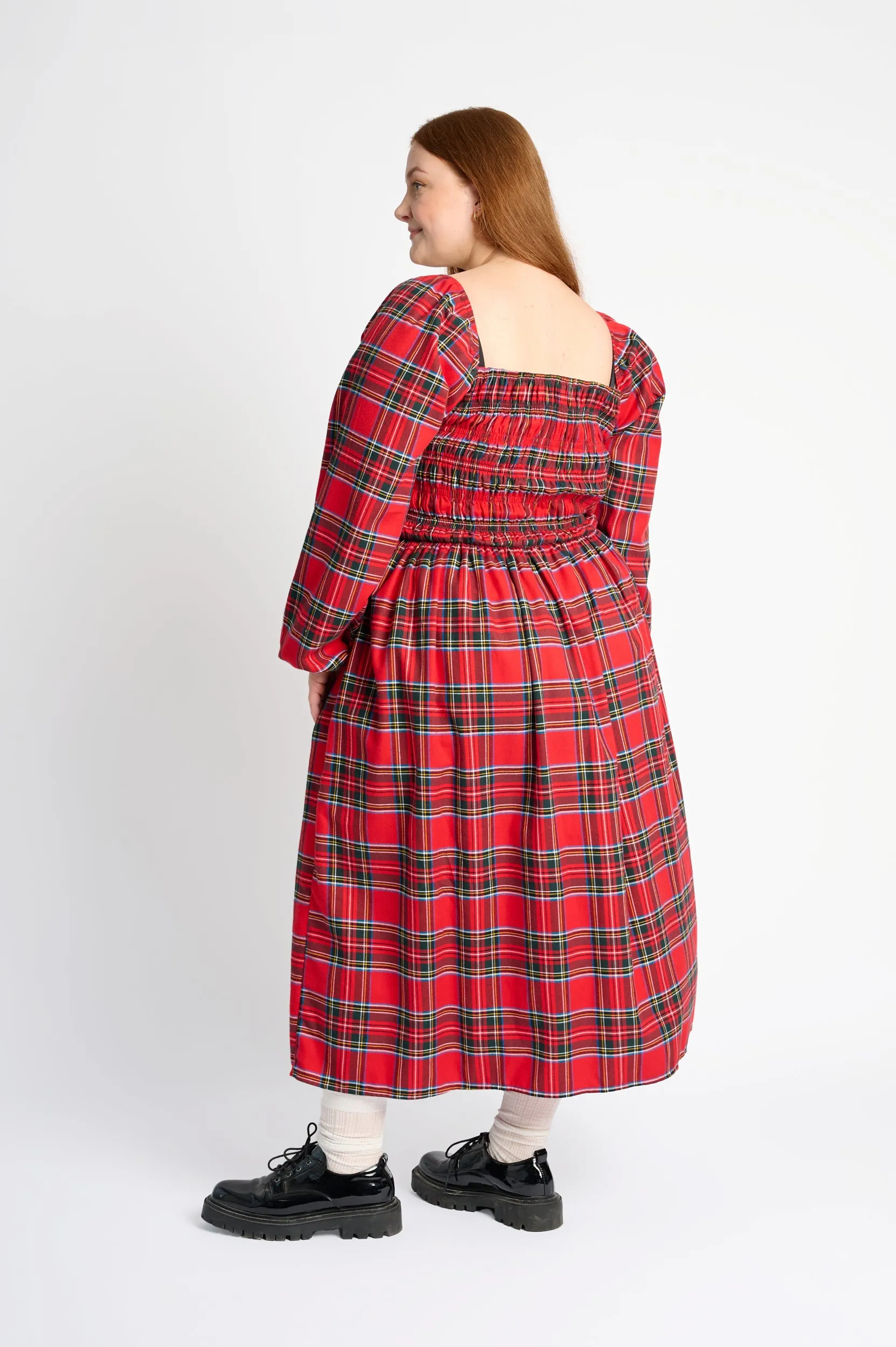 Walk Easy Shirring Dress in Red Tartan