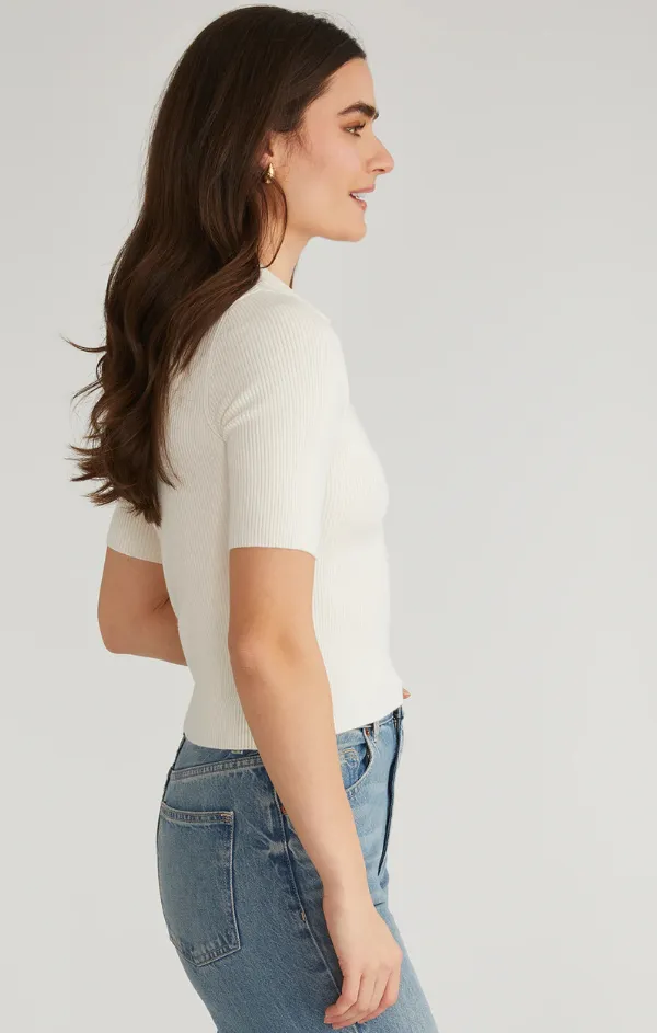 Workday Fit Textured Weave Design Short Sleeve Johnny Collar Top