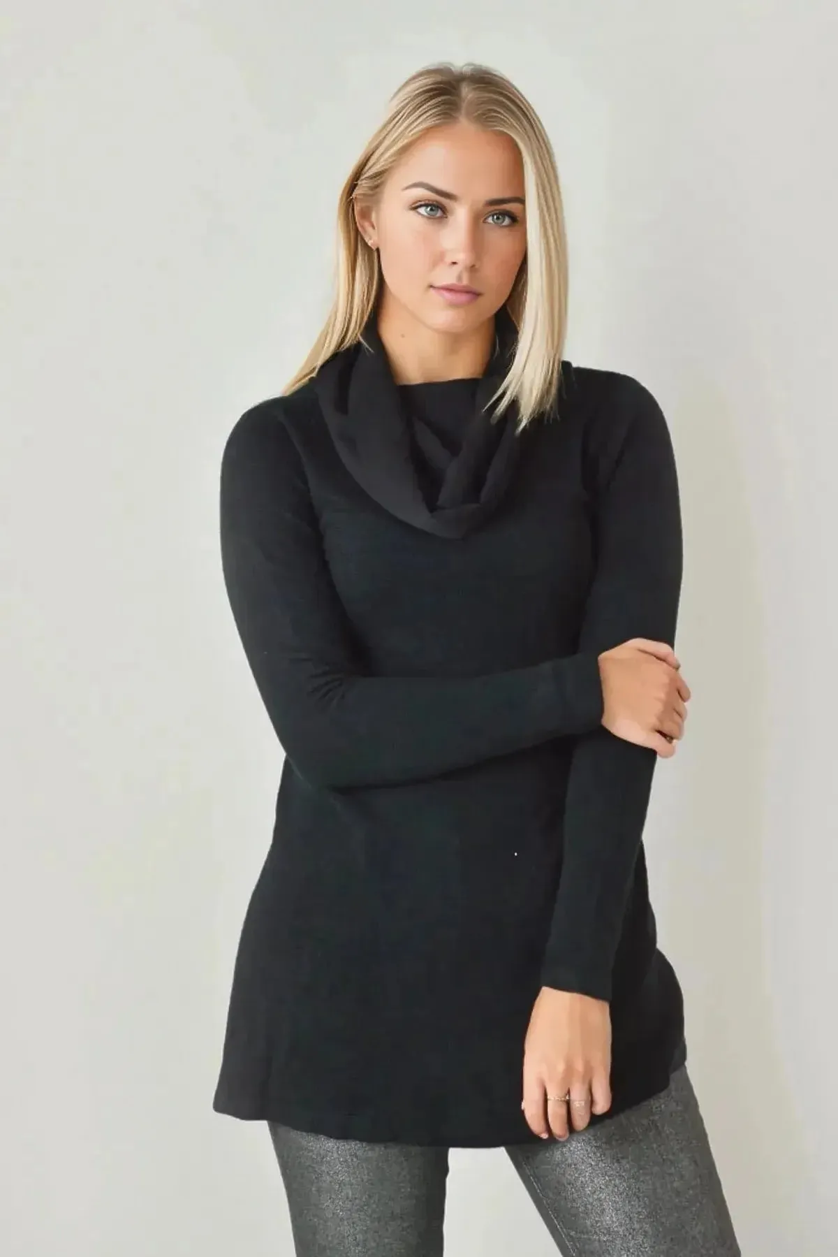 Eco Friendly Dye Daily Wear Silky Cowl Neck Tunic Jumper